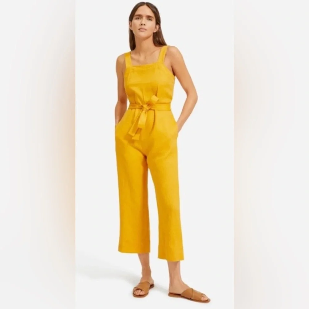 Everlane Marigold Square Neck Linen Jumpsuit Size 8 Belted